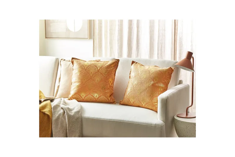 Prydnadskuddar Hoya set om 2 Orange/guld - Orange/guld - Textil & mattor - Filtar, kuddar & plädar - Utekudde