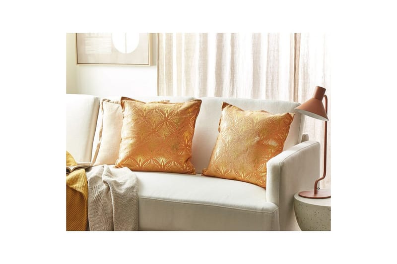 Prydnadskuddar Hoya set om 2 Orange/guld - Orange/guld - Textil & mattor - Filtar, kuddar & plädar - Utekudde
