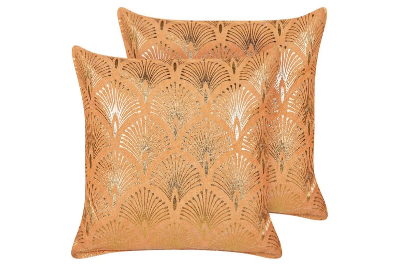 Prydnadskuddar Hoya set om 2 Orange/guld - Orange/guld - Utemöbler - Dynor - Sittdynor & ryggdynor utemöbler