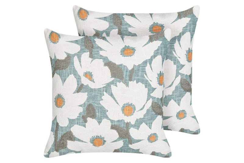 Prydnadskuddar Jatropha set om 2 Blå/vit/grön/orange - Blå/vit/grön/orange - Textil & mattor - Filtar, kuddar & plädar - Utekudde