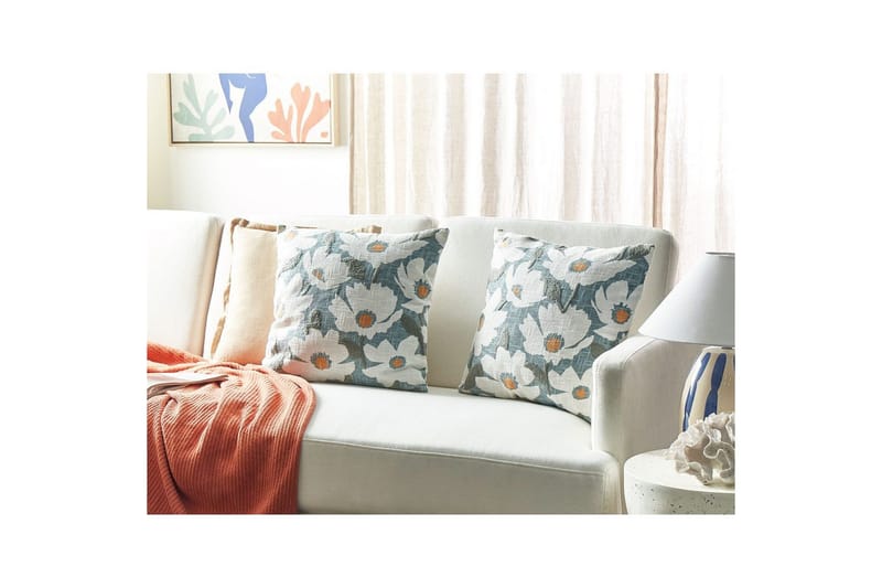 Prydnadskuddar Jatropha set om 2 Blå/vit/grön/orange - Blå/vit/grön/orange - Textil & mattor - Filtar, kuddar & plädar - Utekudde