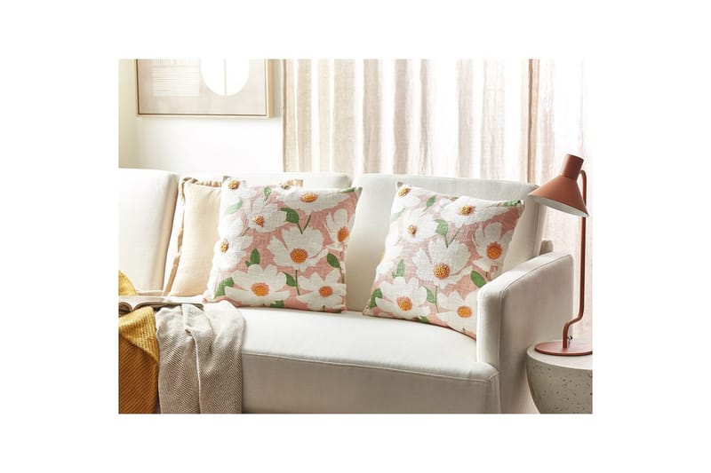 Prydnadskuddar Jatropha set om 2 Rosa/vit/grön/orange - Rosa/vit/grön/orange - Textil & mattor - Filtar, kuddar & plädar - Utekudde