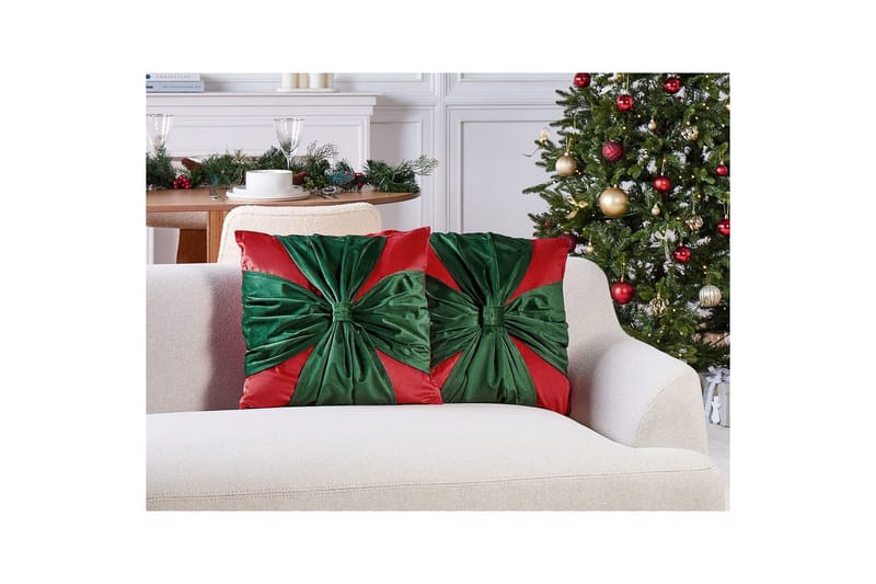 Prydnadskuddar Marshmallow set om 2 Röd/Grön - Röd/Grön - Textil & mattor - Filtar, kuddar & plädar - Utekudde