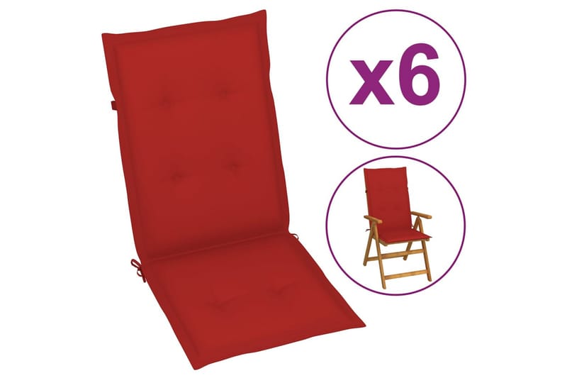 Dynor för trädgårdsstolar 6 st röd 120x50x4 cm - Röd - Utemöbler - Dynor - Sittdynor & ryggdynor utemöbler