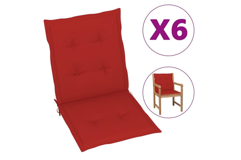 Sittdynor för trädgården 6 st röd 100x50x4 cm - Röd - Utemöbler - Dynor - Sittdynor & ryggdynor utemöbler
