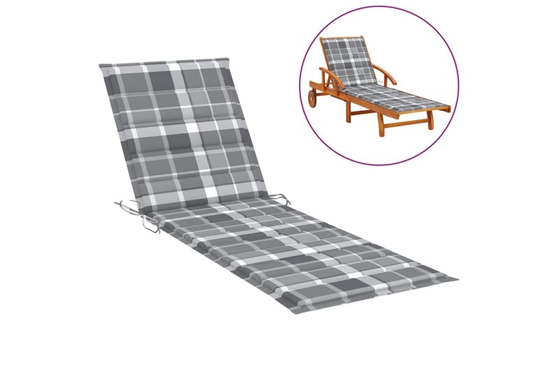 Solsängsdyna grått rutmönster 200x60x3 cm tyg - Flerfärgad - Utemöbler - Dynor - Dyna solsäng