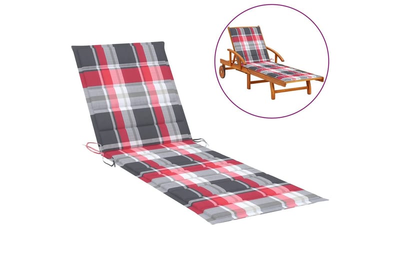 Solsängsdyna rött rutmönster 200x60x3 cm tyg - Flerfärgad - Utemöbler - Dynor - Dyna solsäng