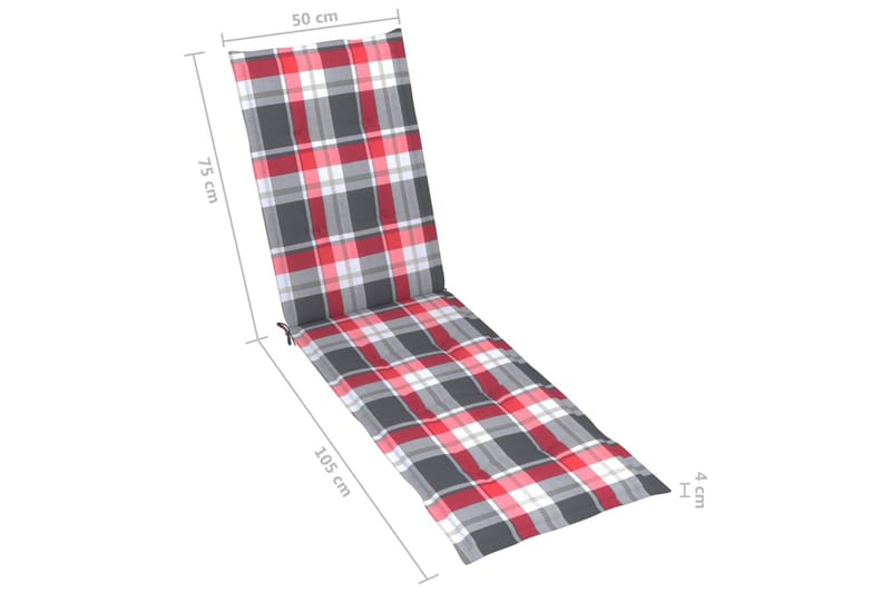 Solsängsdyna rött rutmönster (75+105)x50x3 cm - Flerfärgad - Utemöbler - Dynor - Dyna solsäng
