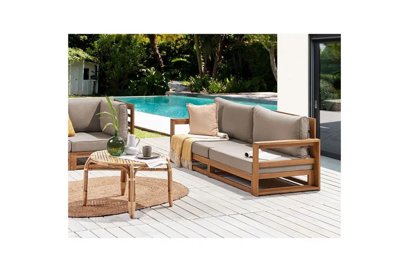 2-sitssoffa Timor Ljus trä/grått/beige, Ja - Ljus trä/grått/beige, Ja - Utemöbler - Loungemöbler - Loungesoffa