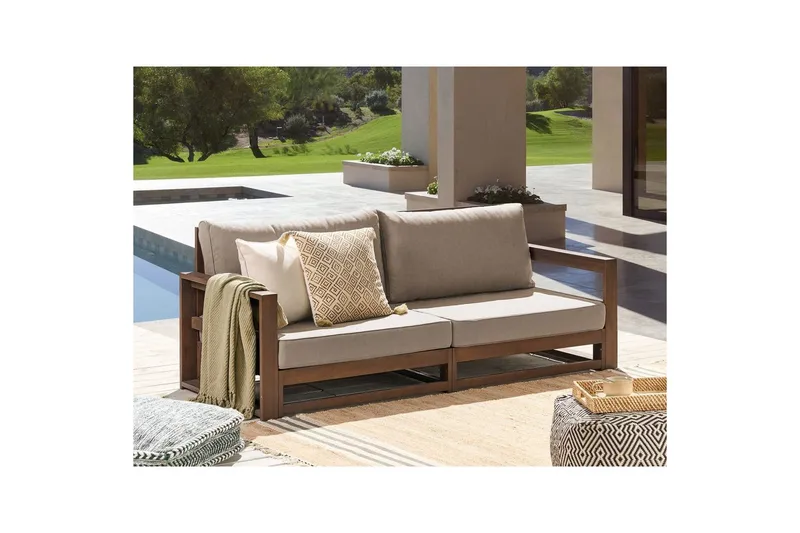 2-sitssoffa Timor Mörkt trä/grått/beige, Ja - Mörkt trä/grått/beige, Ja - Utemöbler - Loungemöbler - Loungesoffa