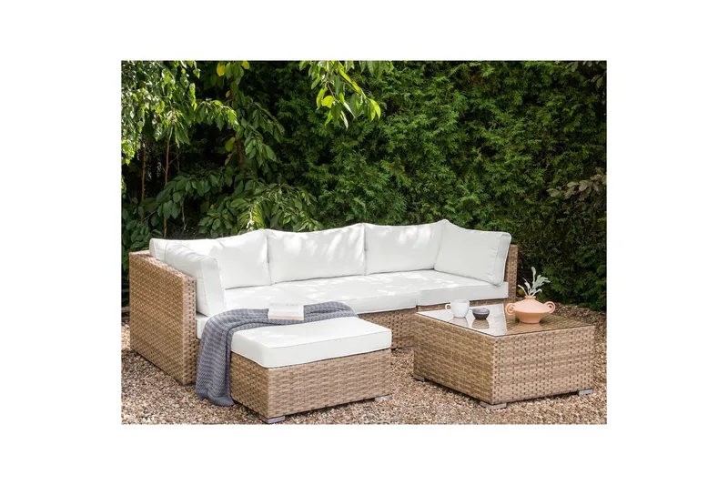 3-sits Loungegrupp Sano Vänstervänd - Natur/vit - Utemöbler - Loungemöbler - Soffgrupp utomhus