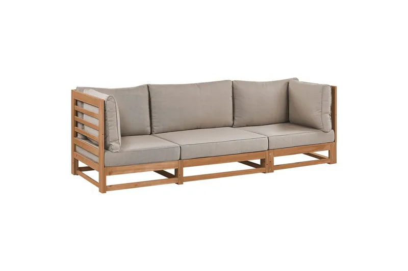 3-sitssoffa Trani Ljus trä/grått/beige, Ja - Ljus trä/grått/beige, Ja - Utemöbler - Loungemöbler - Loungesoffa