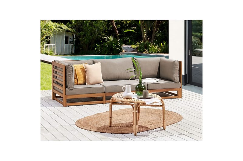 3-sitssoffa Trani Ljus trä/grått/beige, Ja - Ljus trä/grått/beige, Ja - Utemöbler - Loungemöbler - Loungesoffa