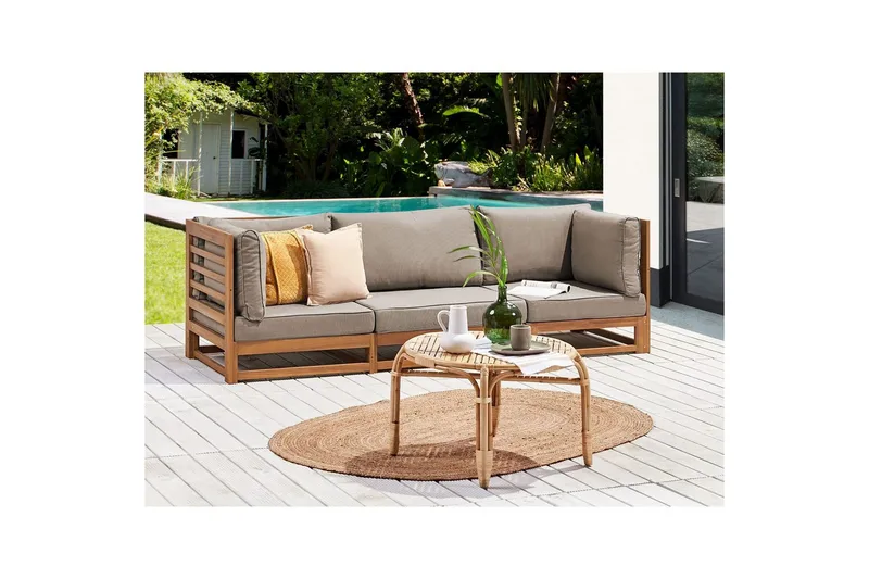 3-sitssoffa Trani Ljus trä/grått/beige, Ja - Ljus trä/grått/beige, Ja - Utemöbler - Loungemöbler - Loungesoffa