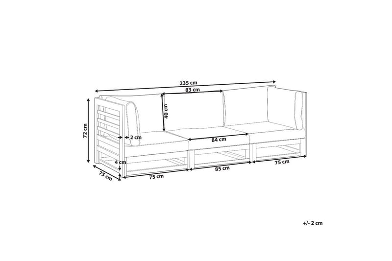3-sitssoffa Trani Mörkt trä/grått/beige, Nej - Mörkt trä/grått/beige, Nej - Utemöbler - Loungemöbler - Loungesoffa