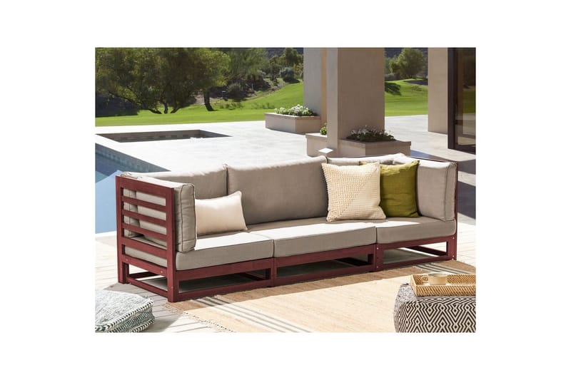 3-sitssoffa Trani Mörkt trä/grått/beige, Nej - Mörkt trä/grått/beige, Nej - Utemöbler - Loungemöbler - Loungesoffa
