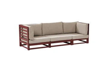 3-sitssoffa Trani Mörkt trä/grått/beige, Nej - Mörkt trä/grått/beige, Nej - Utemöbler - Loungemöbler - Loungesoffa