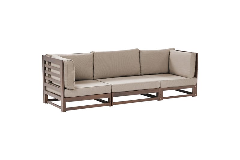 3-sitssoffa Trani Mörkt trä/grått/Taupe, Ja - Mörkt trä/grått/Taupe, Ja - Utemöbler - Loungemöbler - Loungesoffa