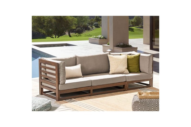 3-sitssoffa Trani Mörkt trä/grått/Taupe, Ja - Mörkt trä/grått/Taupe, Ja - Utemöbler - Loungemöbler - Loungesoffa