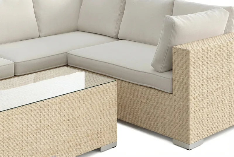 Bahamas L-formad utesoffa höger, 6-sits med bord - Beige - Utemöbler - Loungemöbler - Soffgrupp utomhus