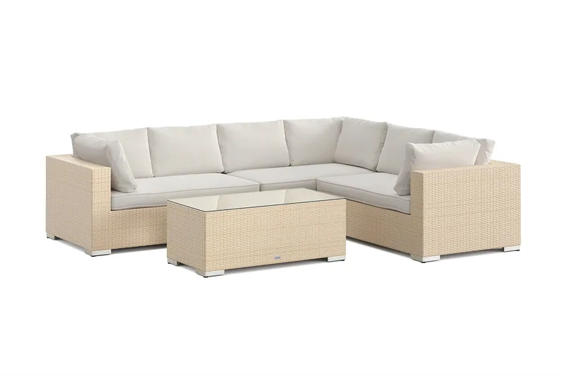 Bahamas L-formad utesoffa höger, 6-sits med bord, Beige