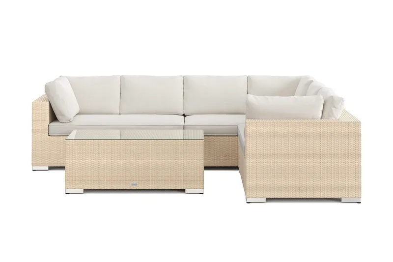 Bahamas L-formad utesoffa höger, 6-sits med bord - Beige - Utemöbler - Loungemöbler - Soffgrupp utomhus