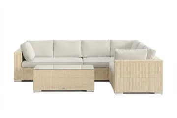 Bahamas L-formad utesoffa höger, 6-sits med bord - Beige - Utemöbler - Loungemöbler - Soffgrupp utomhus
