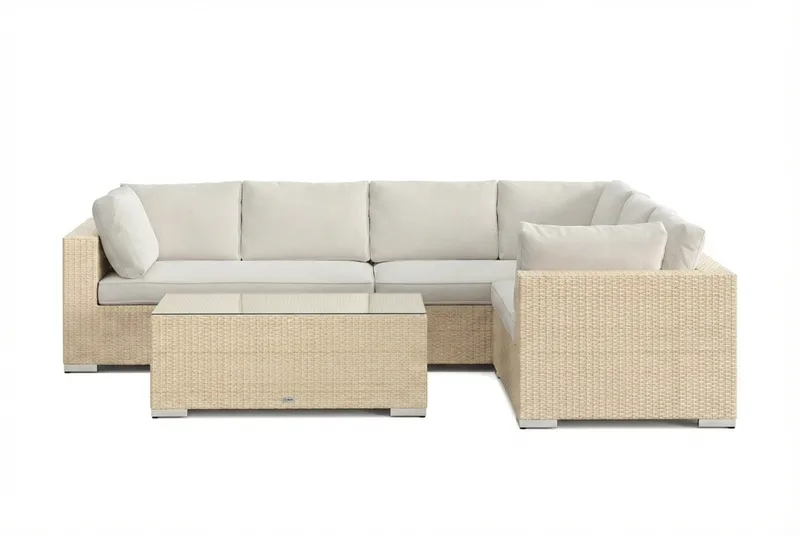 Bahamas L-formad utesoffa höger, 6-sits med bord - Beige - Utemöbler - Loungemöbler - Soffgrupp utomhus