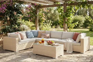 Bahamas L-formad utesoffa höger, 7-sits med bord - Beige - Utemöbler - Loungemöbler - Soffgrupp utomhus