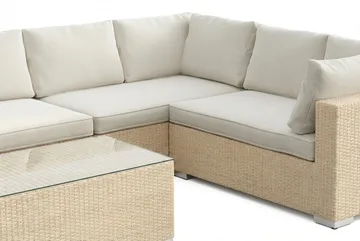 Bahamas L-formad utesoffa höger, 7-sits med bord - Beige - Utemöbler - Loungemöbler - Soffgrupp utomhus