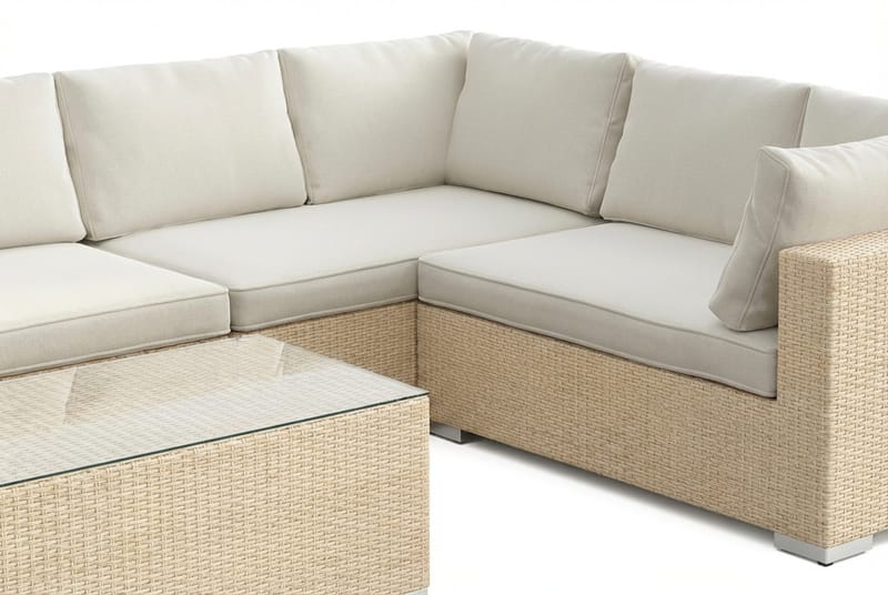 Bahamas L-formad utesoffa höger, 7-sits med bord - Beige - Utemöbler - Loungemöbler - Soffgrupp utomhus