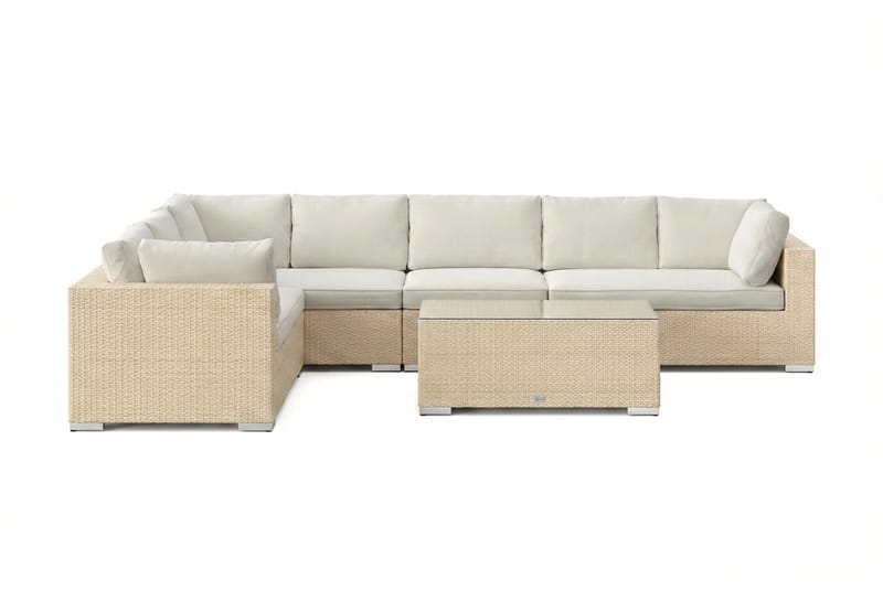 Bahamas L-formad utesoffa höger, 7-sits med bord - Beige - Utemöbler - Loungemöbler - Soffgrupp utomhus