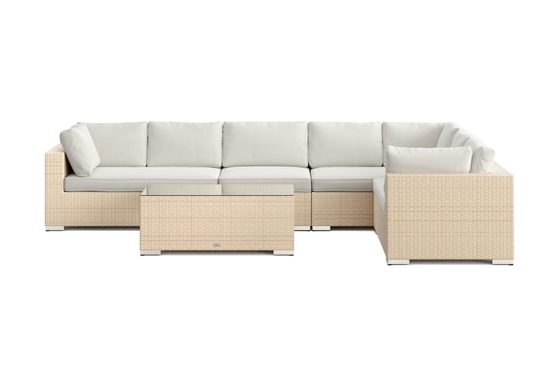 Bahamas L-formad utesoffa höger, 7-sits med bord - Beige - Utemöbler - Loungemöbler - Soffgrupp utomhus
