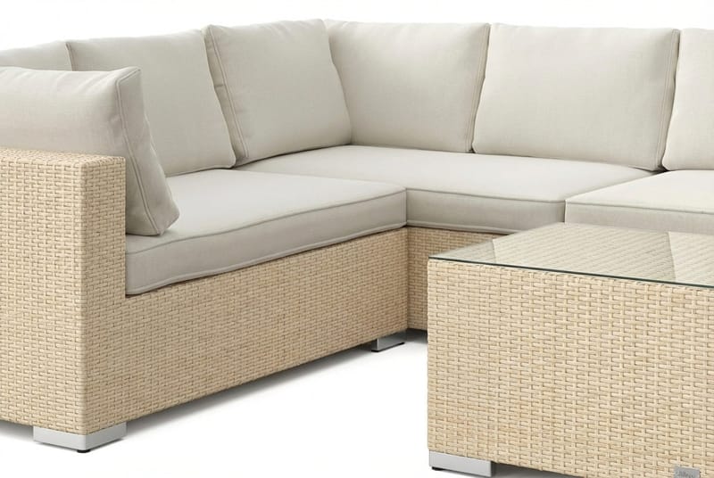 Bahamas L-formad utesoffa höger, 7-sits med bord - Beige - Utemöbler - Loungemöbler - Soffgrupp utomhus