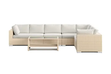 Bahamas L-formad utesoffa höger, 7-sits med bord och hylla - Beige - Utemöbler - Loungemöbler - Soffgrupp utomhus