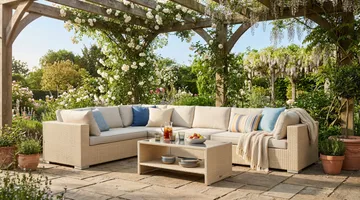 Bahamas L-formad utesoffa vänster, 7-sits med bord och hylla - Beige - Utemöbler - Loungemöbler - Soffgrupp utomhus