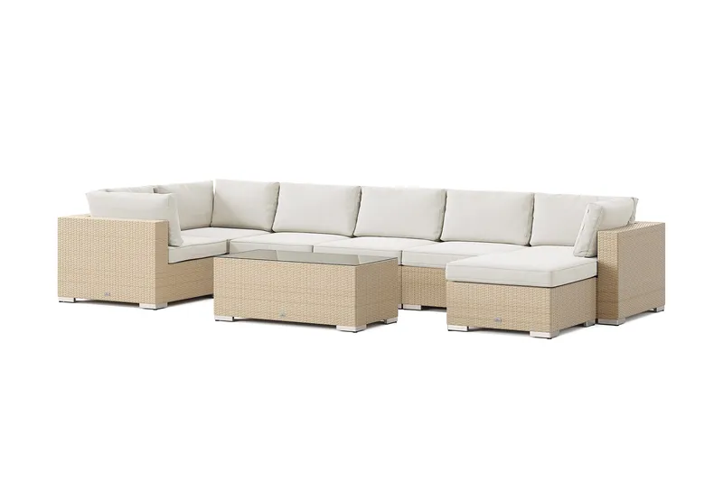 Bahamas U-formad utomhus loungegrupp 7-sits med vändbar divan och bord - Beige - Utemöbler - Loungemöbler - Soffgrupp utomhus