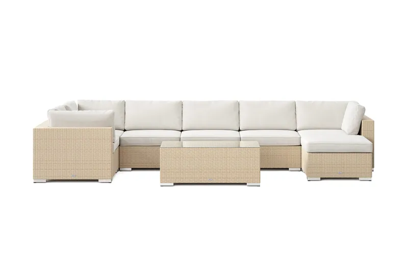 Bahamas U-formad utomhus loungegrupp 7-sits med vändbar divan och bord - Beige - Utemöbler - Loungemöbler - Soffgrupp utomhus