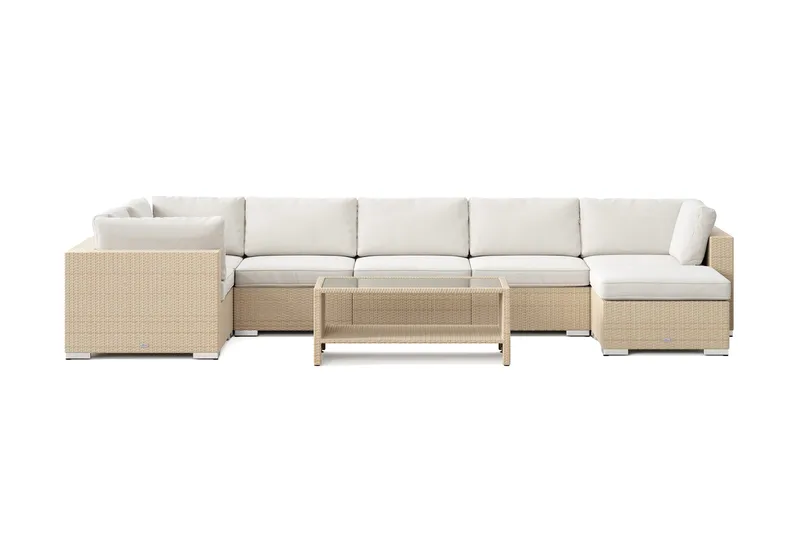Bahamas U-formad utomhus loungegrupp 7-sits med vändbar divan och bord med hylla - Beige - Utemöbler - Loungemöbler - Soffgrupp utomhus