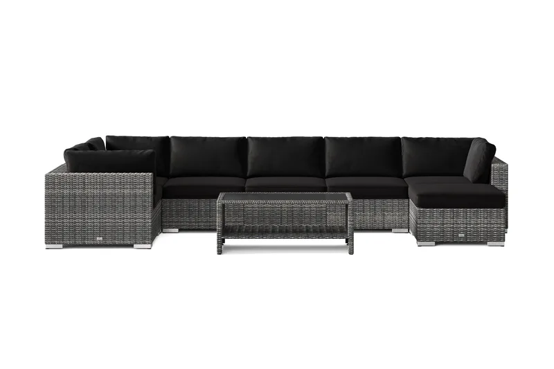 Bahamas U-formad utomhus loungegrupp 7-sits med vändbar divan och bord med hylla - Grå - Utemöbler - Loungemöbler - Soffgrupp utomhus