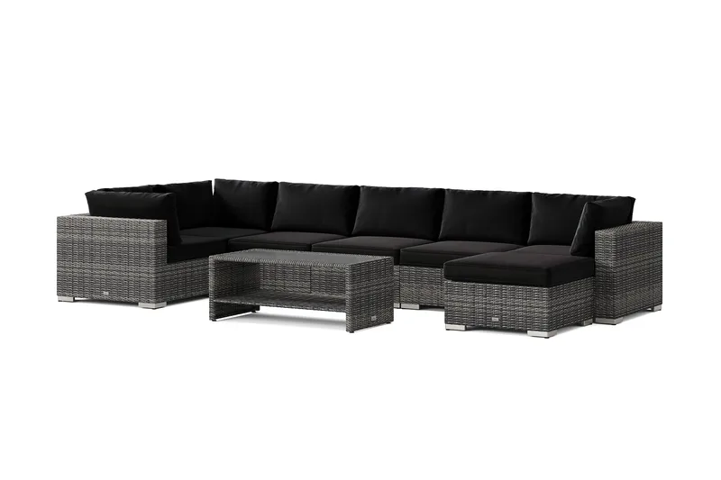 Bahamas U-formad utomhus loungegrupp 7-sits med vändbar divan och bord med hylla - Grå - Utemöbler - Loungemöbler - Soffgrupp utomhus