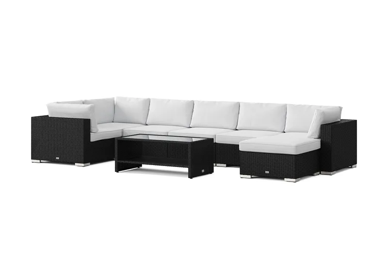 Bahamas U-formad utomhus loungegrupp 7-sits med vändbar divan och bord med hylla, Svart
