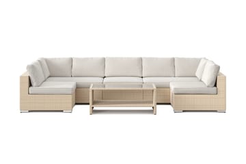 Bahamas U-formad utomhus loungegrupp med öppet avslut, 7-sits med bord och hylla - Beige - Utemöbler - Loungemöbler - Soffgrupp utomhus