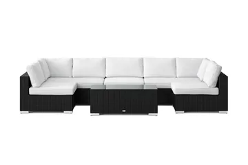 Bahamas U-formad utomhus loungegrupp med öppet avslut, 7-sits med bord - Svart - Utemöbler - Loungemöbler - Soffgrupp utomhus