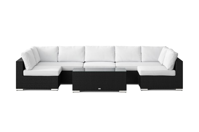 Bahamas U-formad utomhus loungegrupp med öppet avslut, 7-sits med bord - Svart - Utemöbler - Loungemöbler - Soffgrupp utomhus