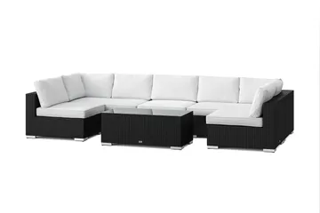 Bahamas U-formad utomhus loungegrupp med öppet avslut, 7-sits med bord - Svart - Utemöbler - Loungemöbler - Soffgrupp utomhus
