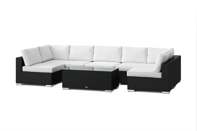 Bahamas U-formad utomhus loungegrupp med öppet avslut, 7-sits med bord - Svart - Utemöbler - Loungemöbler - Soffgrupp utomhus