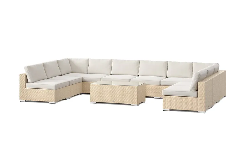 Bahamas U-formad utomhus loungegrupp med öppet avslut, 9-sits med bord, Beige