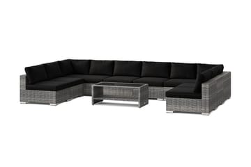Bahamas U-formad utomhus loungegrupp med öppet avslut, 9-sits med bord och hylla - Grå - Utemöbler - Loungemöbler - Soffgrupp utomhus