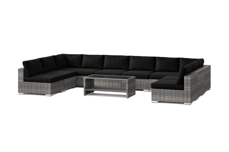 Bahamas U-formad utomhus loungegrupp med öppet avslut, 9-sits med bord och hylla - Grå - Utemöbler - Loungemöbler - Soffgrupp utomhus